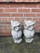 Two owl garden ornaments