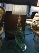 Glass occasional table and lamp