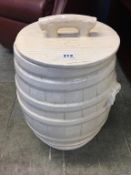 A glazed pickle barrel and lid