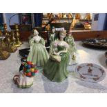 Five Royal Doulton figures, boxed Royal Albert desk set