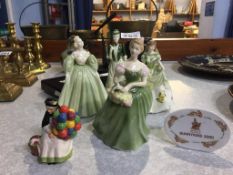 Five Royal Doulton figures, boxed Royal Albert desk set