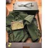 One tray assorted military items, including Christmas tin etc.
