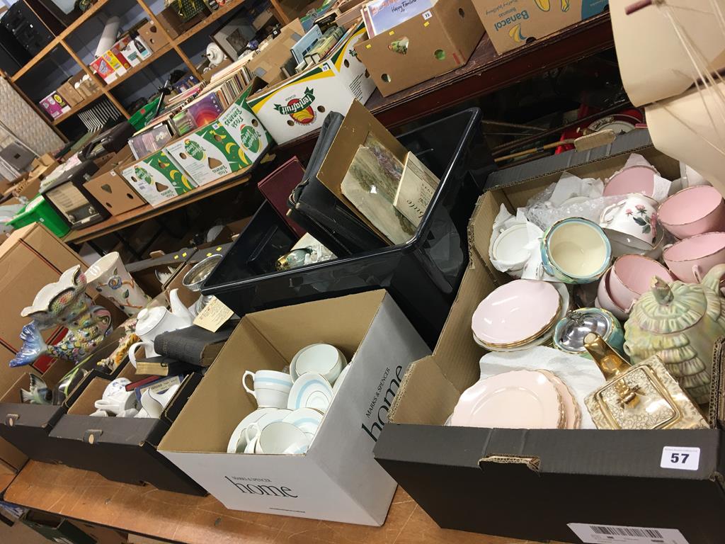 Five boxes assorted, including china, vases etc.