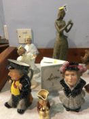 Various figures, pearly king and queen jugs etc.