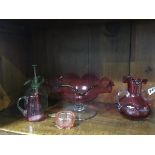 Assorted cranberry glass etc.