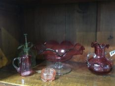 Assorted cranberry glass etc.