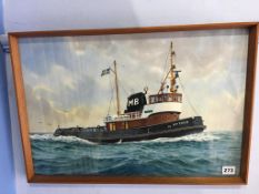 Watercolour George Wiseman, study of the Tug Uttern