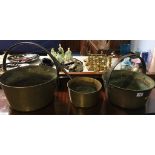 Two jam pans and a brass pan