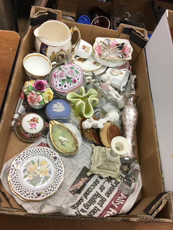 Five boxes assorted including Plumbs curtains, glassware etc. - Image 2 of 6