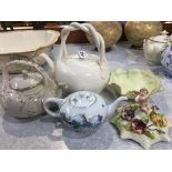 Belleek teapot, Rosenthal teapot and a creamware teapot (3)