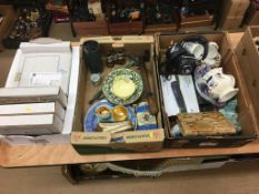 Three boxes of assorted including Collectors plates