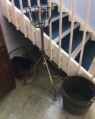 A brass plant stand and two coal buckets (3)