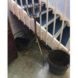 A brass plant stand and two coal buckets (3)