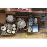 Five boxes of assorted including a part dinner service etc.