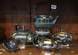 Assorted silver plate, including a spirit kettle
