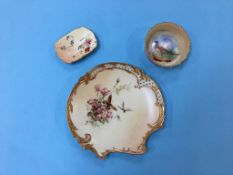 A Royal Worcester plate, decorated with insects and flowers, a pin tray and a Locke and Co. dish (