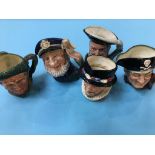 Five Royal Doulton Toby jugs