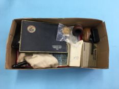Box of assorted coins, notes etc.
