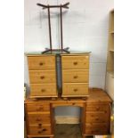 Pine dressing table, pair of bedside drawers