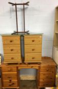 Pine dressing table, pair of bedside drawers