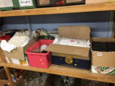 Shelf of assorted, including linen