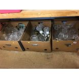 Three boxes of glassware