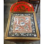 Framed Oriental silk embroidered panel and a plaque