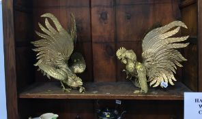 Pair of gilt metal fighting cocks