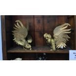 Pair of gilt metal fighting cocks