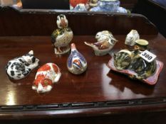 Seven Royal Crown Derby paperweights including Puffin, Misty, Puppy etc., a small Toby jug and a