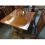 Oak drawer leaf table and chairs