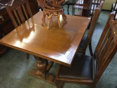 Oak drawer leaf table and chairs