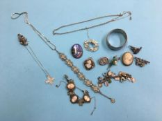 Bag of assorted silver jewellery, charm bracelet etc.