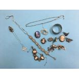 Bag of assorted silver jewellery, charm bracelet etc.