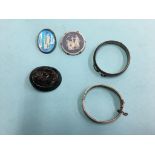 Silver bracelets and three brooches, various