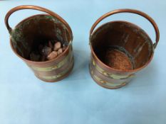 Pair of brass bound copper pails