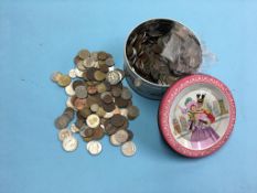 Collection of assorted coins, in one tin