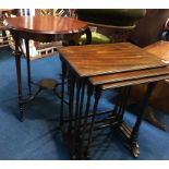 Mahogany circular occasional table and a mahogany nest of tables