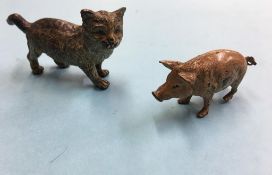 Cold painted bronze Pig and Cat
