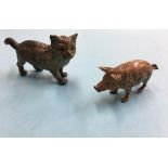 Cold painted bronze Pig and Cat