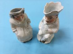 Pair of Punch and Judy Staffordshire jugs