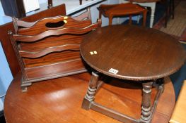 Oak circular occasional table and a mug rack