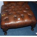 Brown leather Chesterfield stool