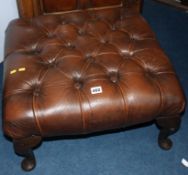 Brown leather Chesterfield stool