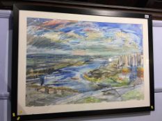 Donald James White, 'Newcastle' abstract view of the Tyne, watercolour, 98 x 72cm