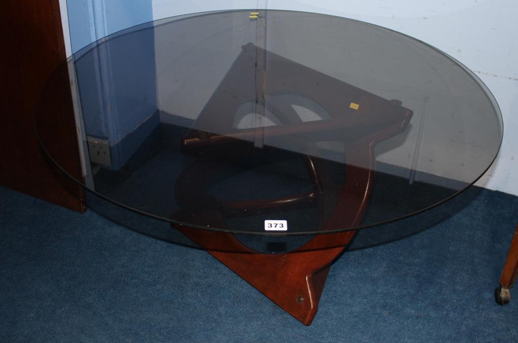 A G Plan teak coffee table, with smoked glass top