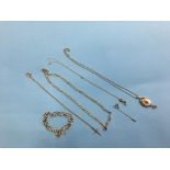 Two 9ct gold necklaces and a bracelet, 15.7g and a 14ct necklace, 8.4g etc.