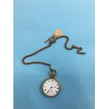 A gold plated Waltham pocket watch and a 9ct gold Albert chain and fob, 22g