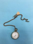 A gold plated Waltham pocket watch and a 9ct gold Albert chain and fob, 22g