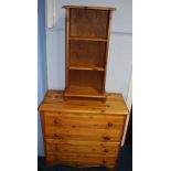 Pine chest of drawers and a small bookcase